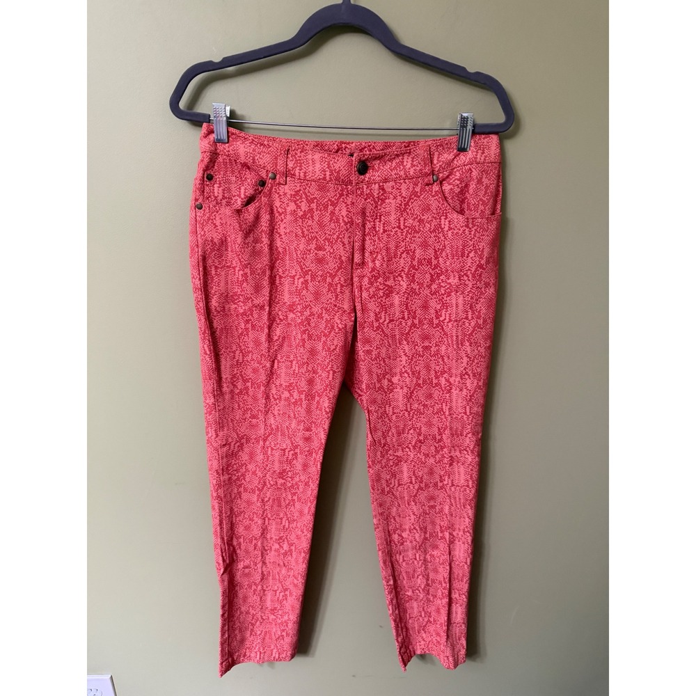 E39 By Eric Women Coral Orange Snakeskin Print Cropped Pants Size 8 Animal Print